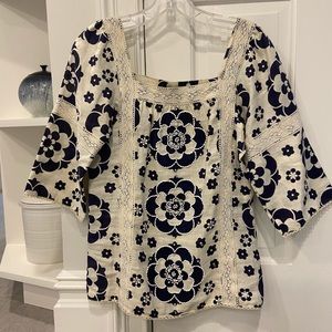 Tory Burch cream and navy tunic, EUC , sz 2